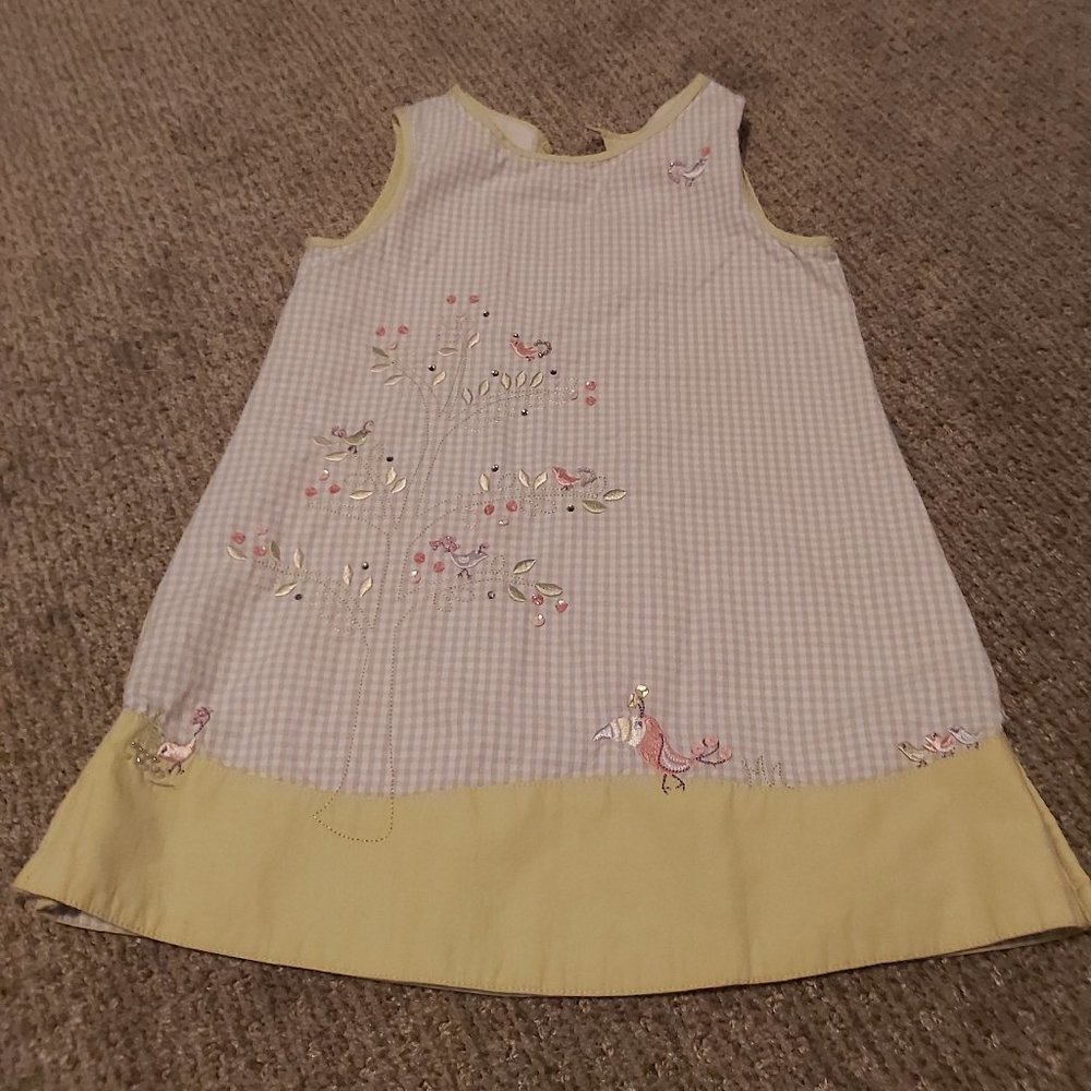 Gymboree dress light blue and white check with lime green trim